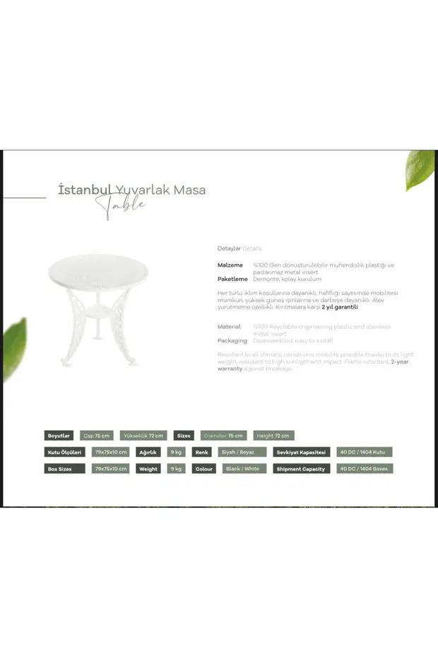 Ferforje görünümlü Plastik Yuvarlak Isparta Masa Sandalye Takımı